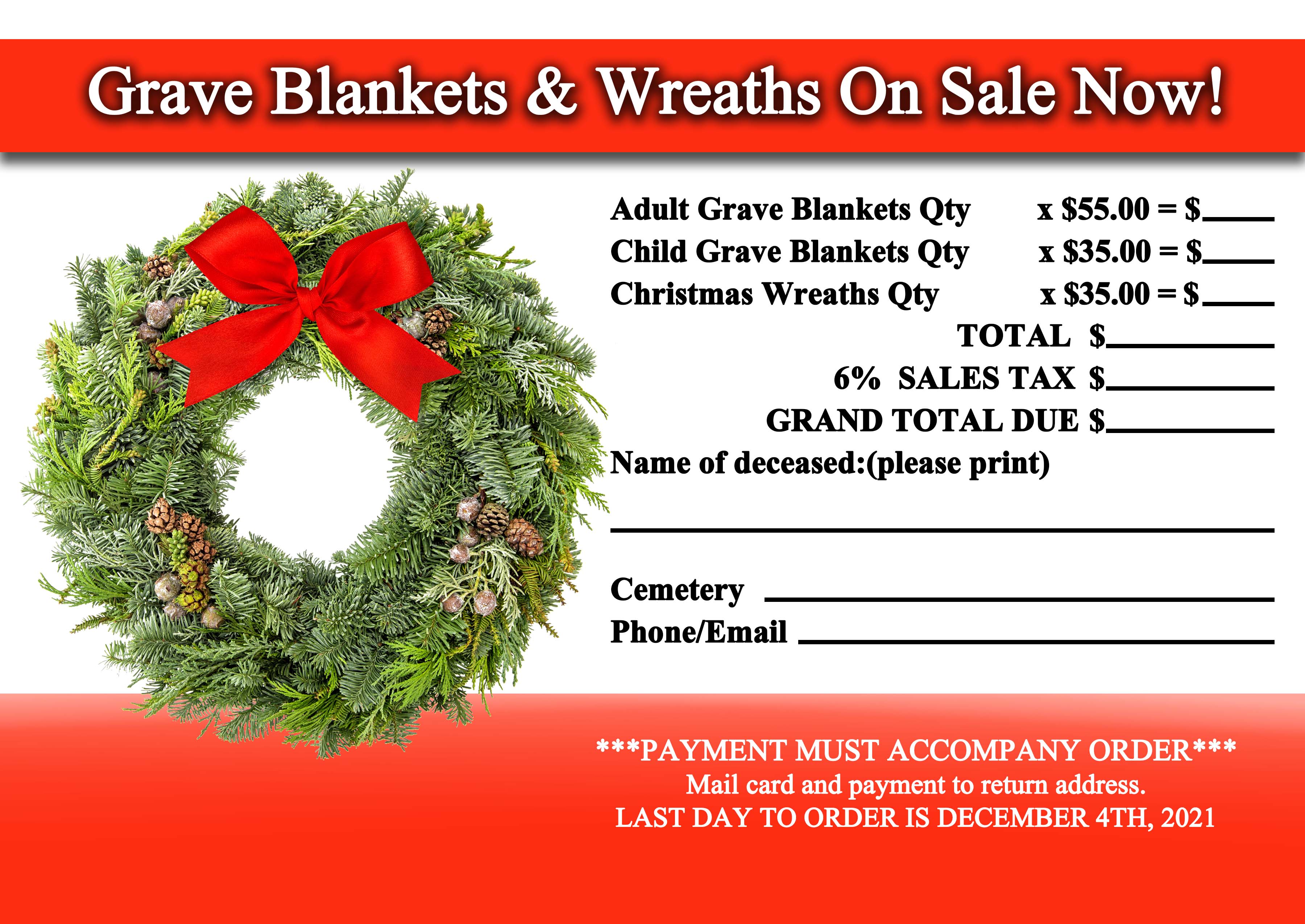 Grave Blanket Wreath Order Form